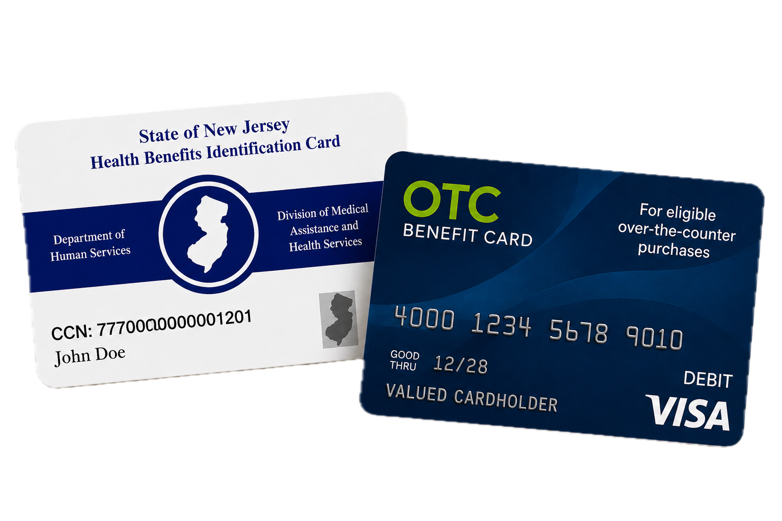 Sample New Jersey Medicaid card and OTC benefit card